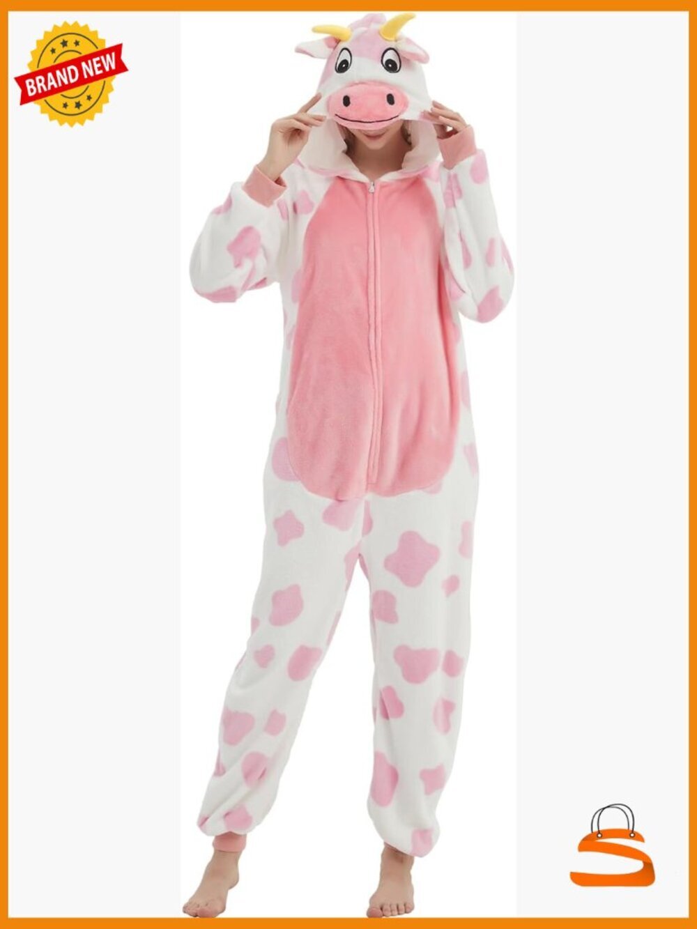 Adult Cow Onesie Pajamas Women Plush Cosplay Costume Sleepwear